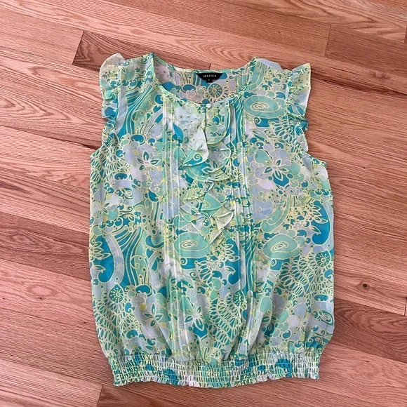 Jessica Green Multi-Pattern Ruffle Cap Sleeve Blouse - Picture 8 of 9